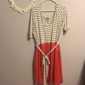 4x dress from modcloth. Stripe w coral